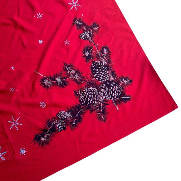 Vtg Christmas CALIFORNIA HAND PRINTS Tablecloth circa 1950's 50" x 52" Red Gold - Picture 12 of 14